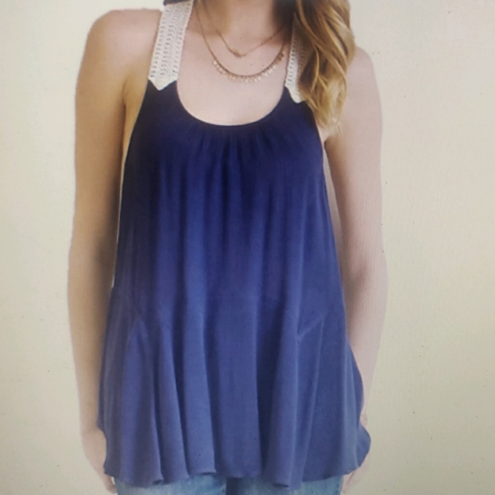Entro Navy Crochet Tank Blouse New Lace back